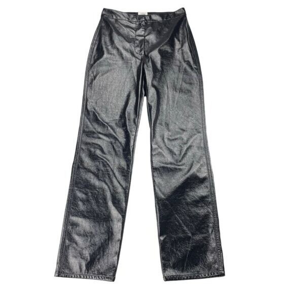 Aritzia Wilfred Vegan Leather Vinyl High Rise Straight Pant In Black Size 6 - Picture 2 of 6